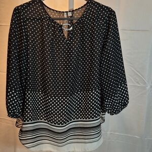 Black And White Polka Dot And Striped Blouse Size 14/16W